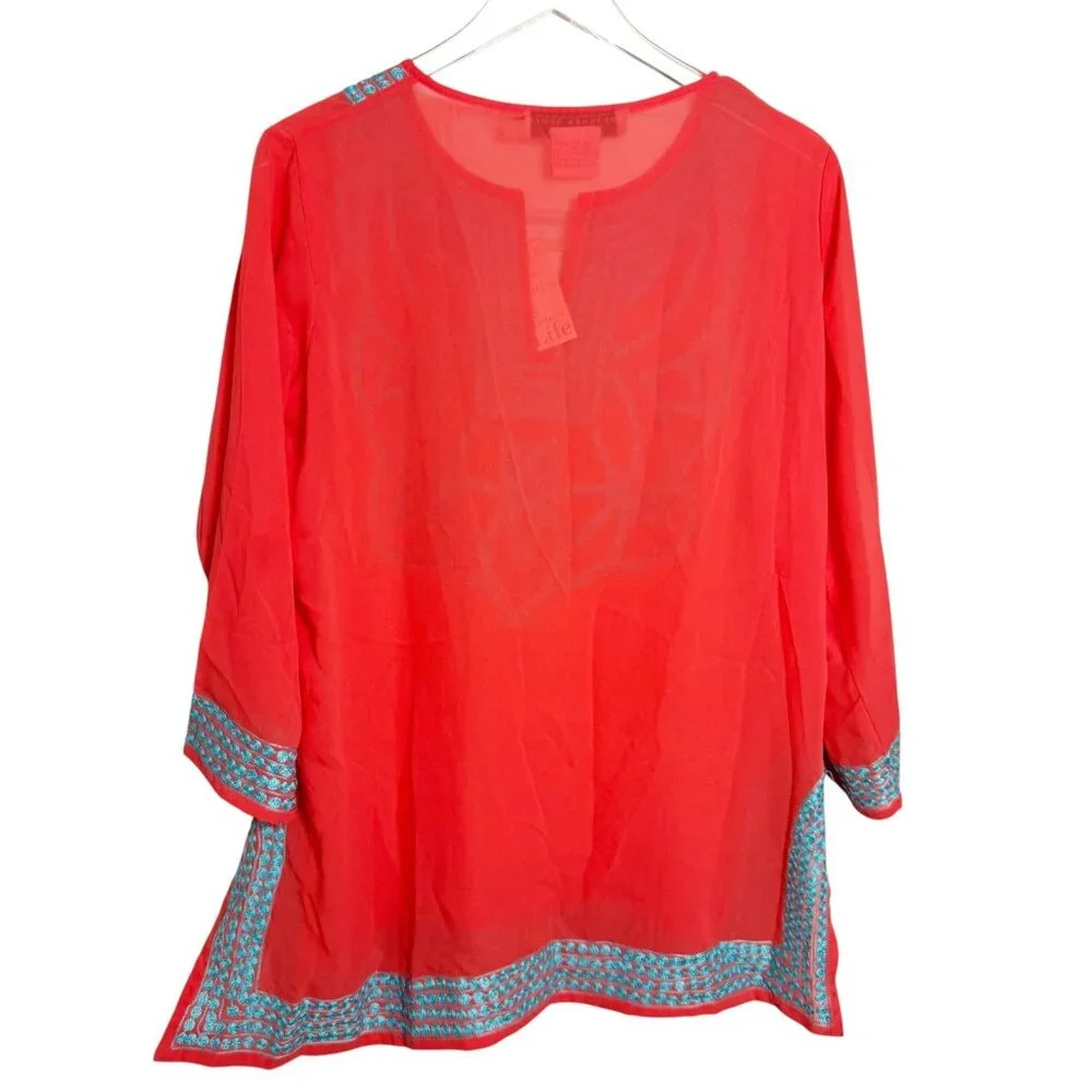 Gretchen Scott Designs Women’s Size XL Tunic Top coral Embroidered Boho blous - Picture 5 of 10
